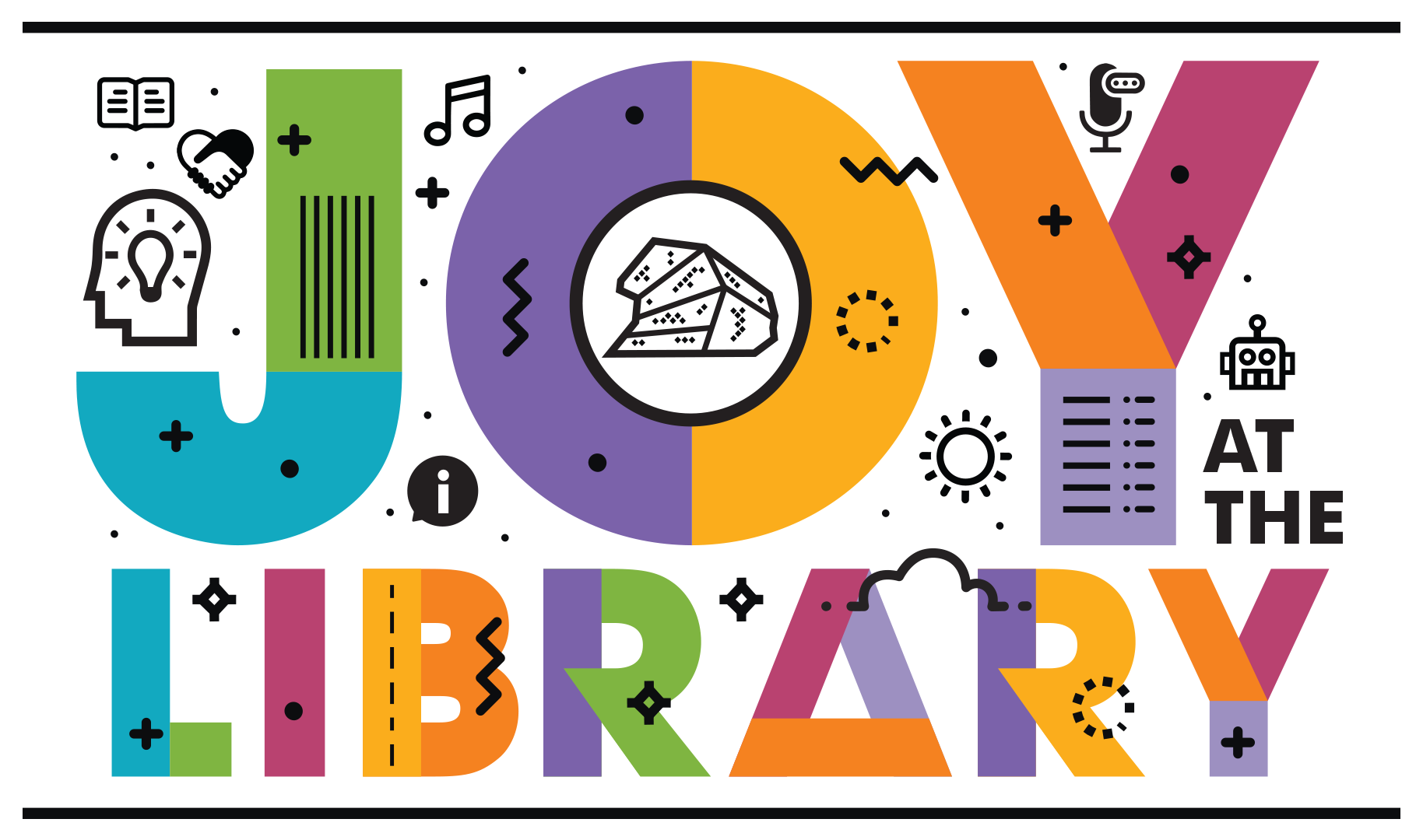graphic with text: joy at the library