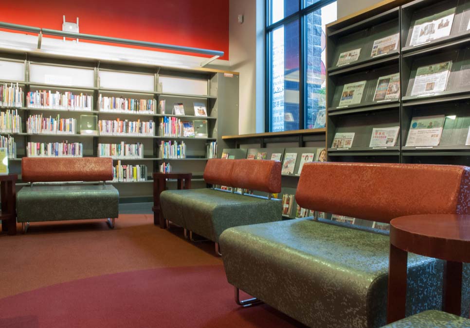 Library patron seating area at the International District/Chinatown Branch 