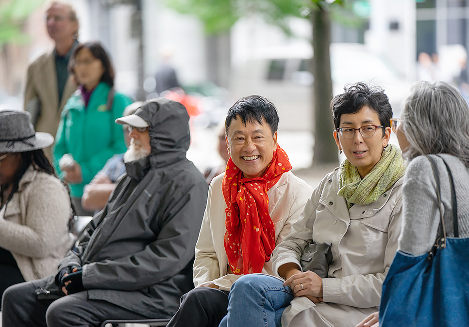 Patrons watching performances at Art on the Plaza event at the Central Library in 2019