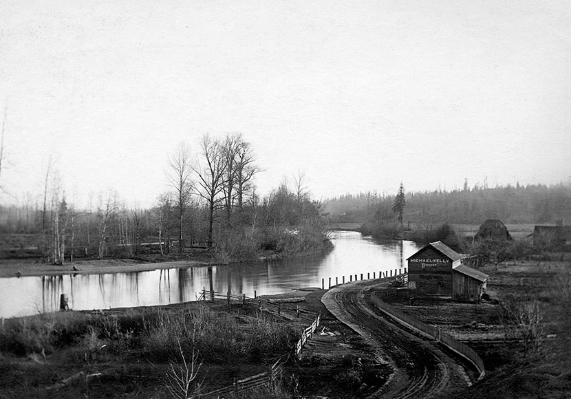 Photo of the homestead of Michael and Jane Kelly on Duwamish River, ca1890s.
