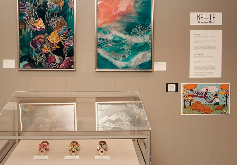 Artist Kelli Kawahara-Niimi's work on display at the Central Library Level 8 Gallery.